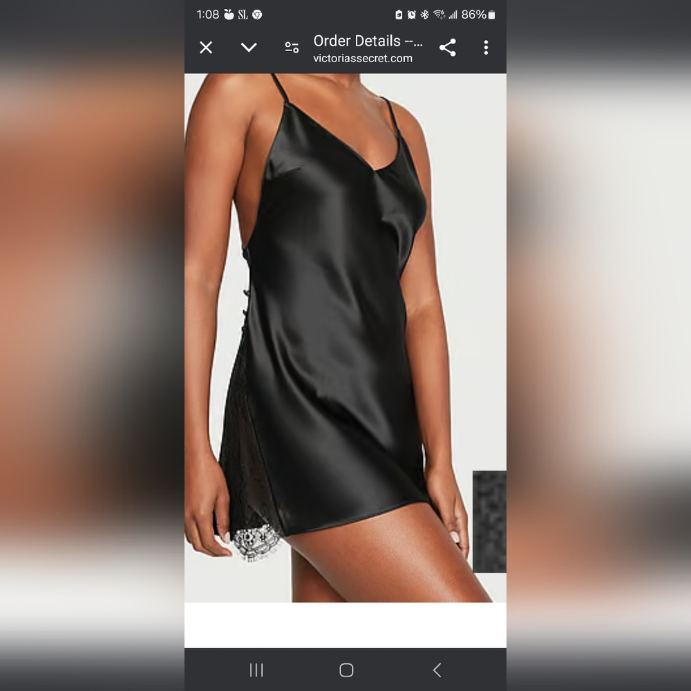 VICTORIA SECRET SATIN PLUNGE LACE INSERT SLIP